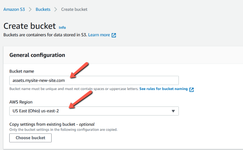 AWS > Create bucket > General configuration