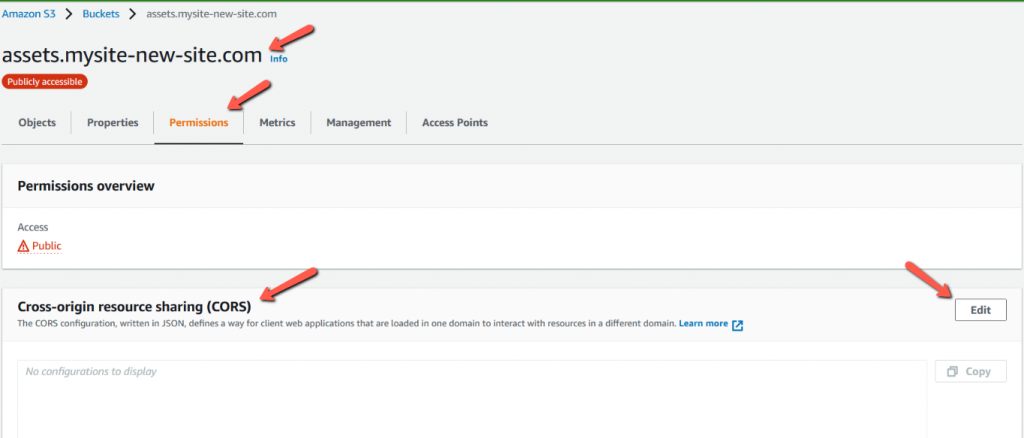 Bucket > Permissions > CORS policy
