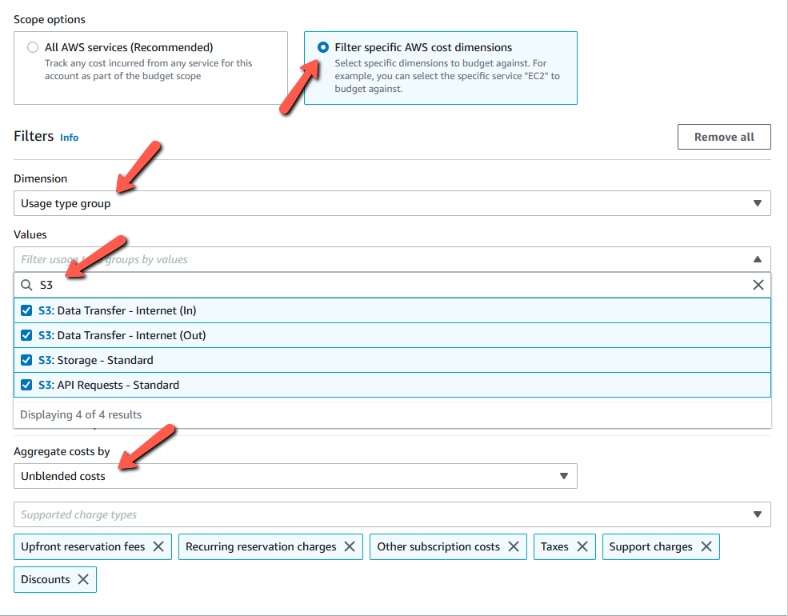 Billing Management Console > Budgets > Create budget > Step 2 (Details)